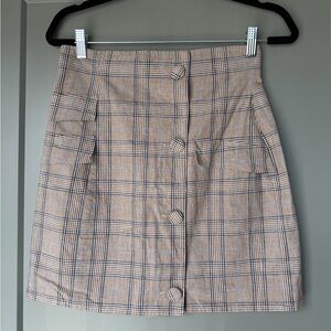 Lovers + Friends Tan Plaid Mini Skirt